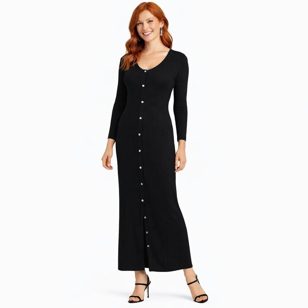 2/$30 ZARA Black Small Ribbed Long Sleeve Button-Down Bodycon Dress